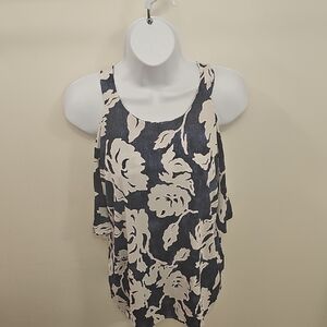 Floral Sleeveless Top - Blue and White